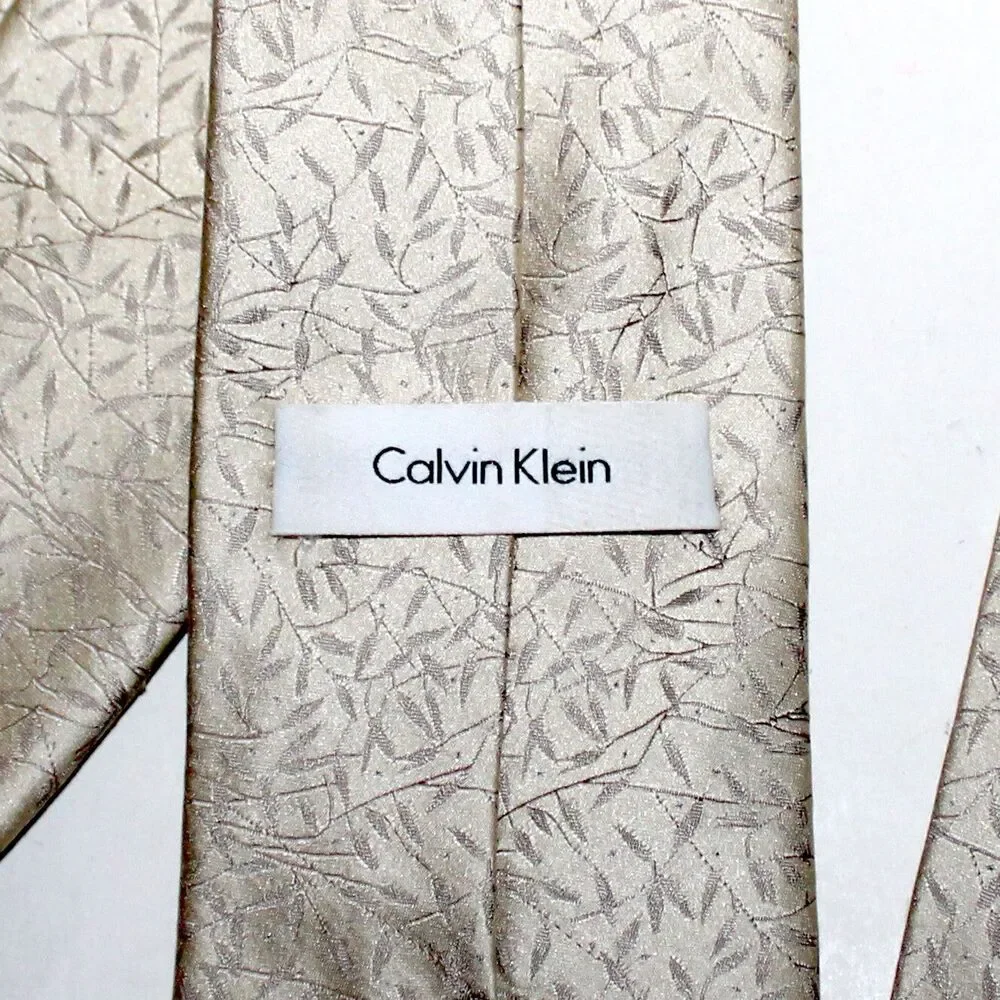 Calvin Klein Necktie gold floral silk vines leafs